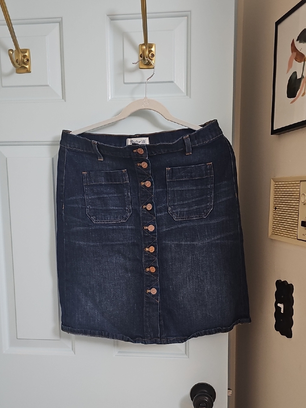 Madewell Dark Blue Denim Pencil Skirt with Front Buttons. Waist 31 Or Size 12 US